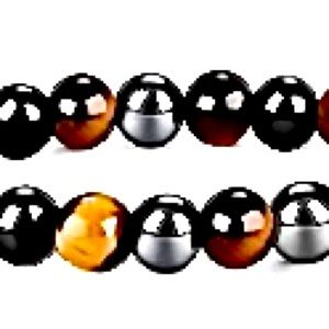 Hematite Black & TigerEye Beads, Single Strand Magnetic Bracelet - Unisex